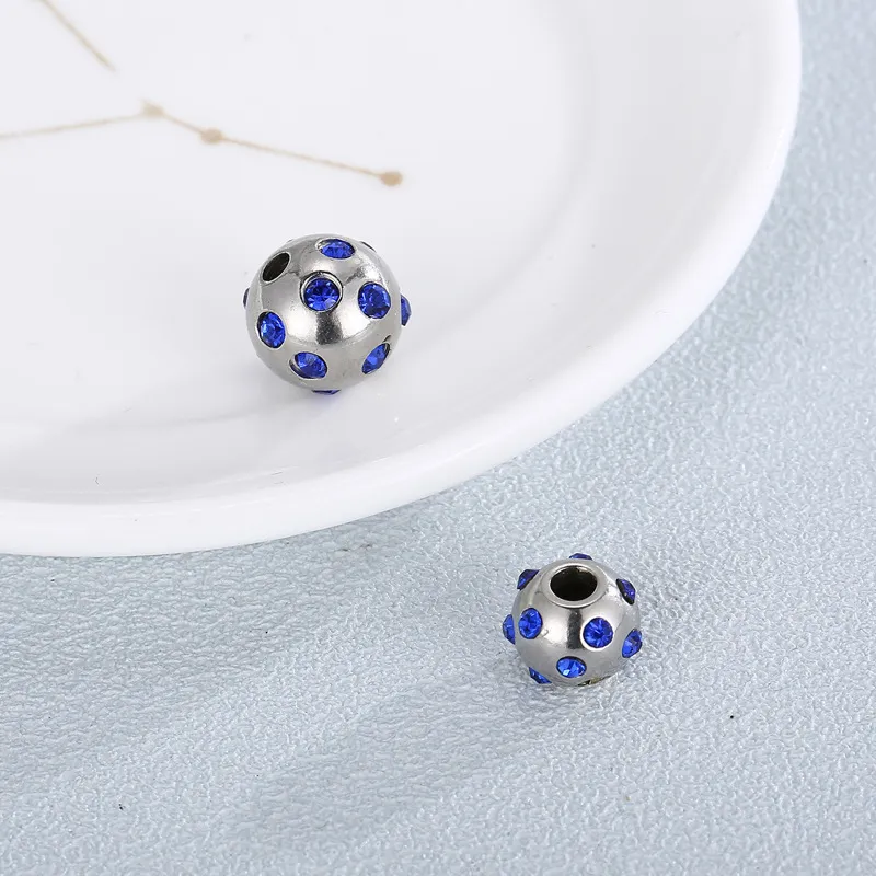 Stainless Steel Diamond Studded Beads DIY Bracelet Accessories