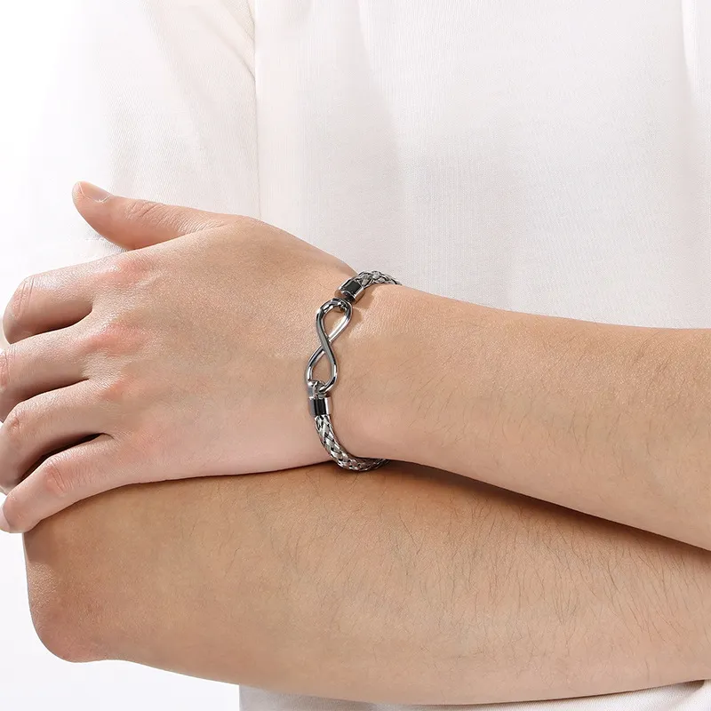 Men's Trendy Stainless Steel Infinite Symbol 8-Shaped Accessory Steel Wire Bangle Jewelry