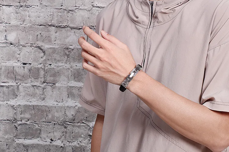 European and American Style Stainless Steel Chain Splicing Leather Jewelry Men's Bracelet