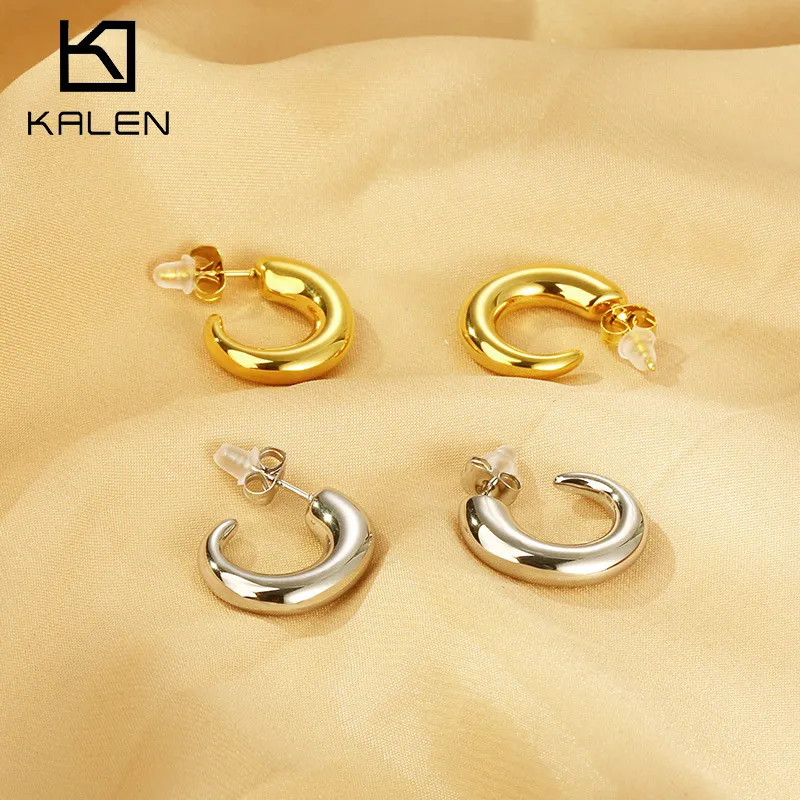 French-Style High-End Jewelry Fashionable 18K Gold-Plated Stainless Steel C-Shaped Earrings