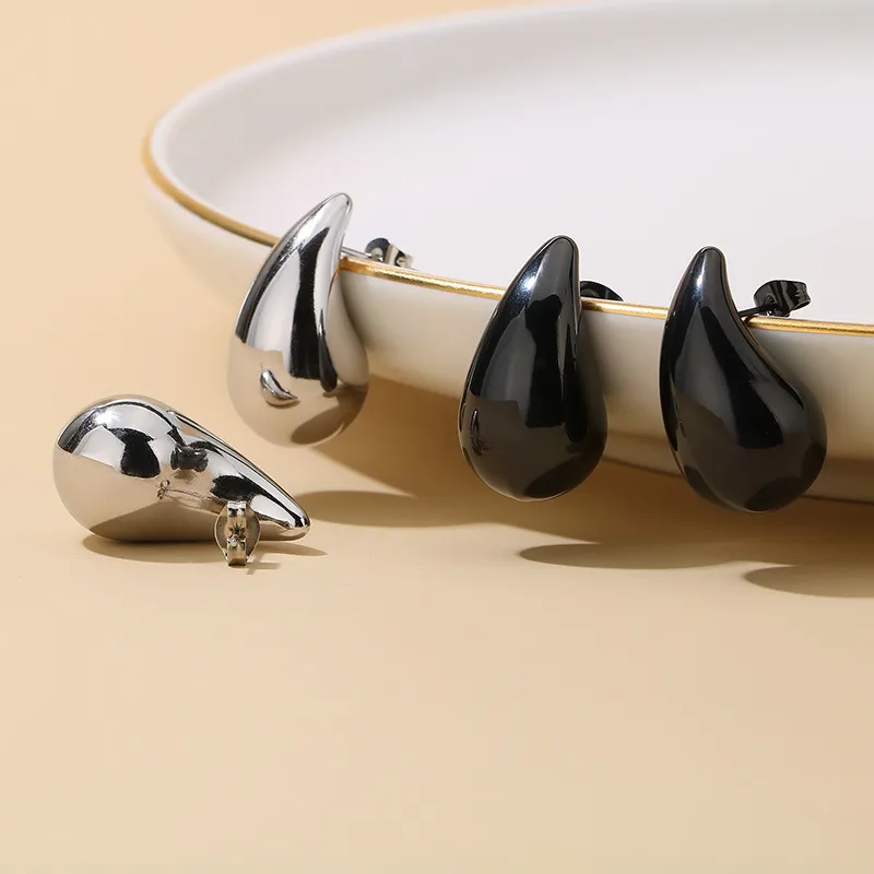 Stylish and Sophisticated Chubby Teardrop Earrings Stainless Steel Hollow Earrings