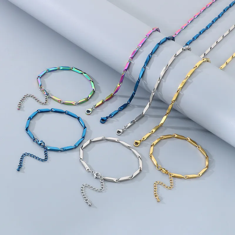 Simple Stainless Steel Geometric Sunflower Seed Chain Fashionable Colorful Bracelet&Necklace Accessories