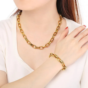 Stainless Steel Fashion Simple Square Chain Trapezoidal Square Buckle Bracelet&Necklace Set
