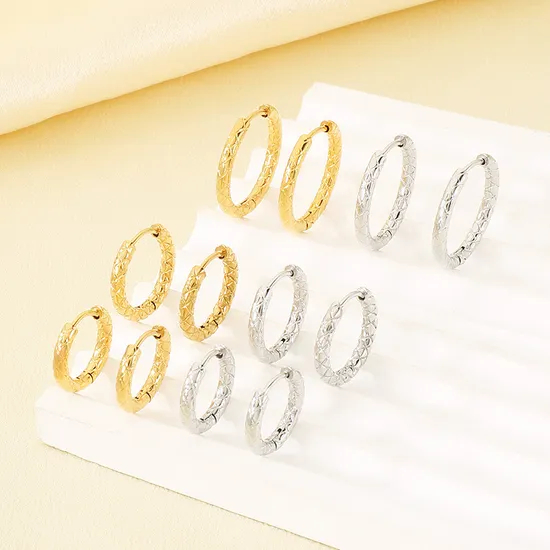 Korean Elegant Rhombus Stainless Steel Hoop Huggie Earrings Minimalist Unisex Jewelry