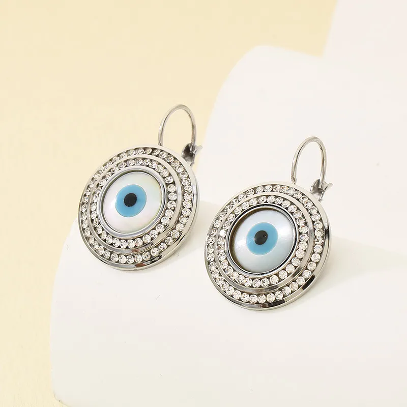 European Evil Eye Rhinestone Stainless Steel Earrings Light Luxury Daily Jewelry Women