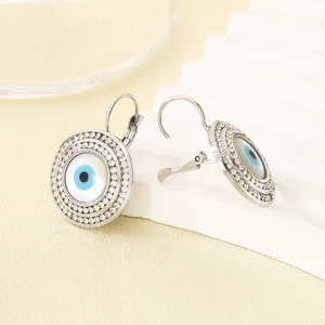 European Evil Eye Rhinestone Stainless Steel Earrings Light Luxury Daily Jewelry Women