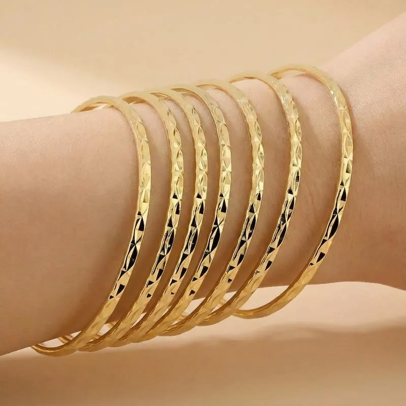 Stainless Steel 304 Patterned Diamond Bangles with Multiple Layers of Plain Circles for Women