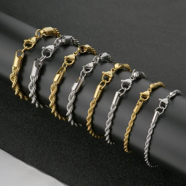 Durable Twisted Stainless Steel Chain Bracelet for Men
