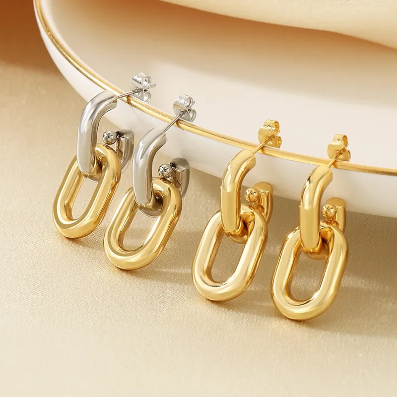 Minimalist Round Stainless Steel Earrings Elegant 18K Gold-Plated Chain Earrings Wholesale Jewelry