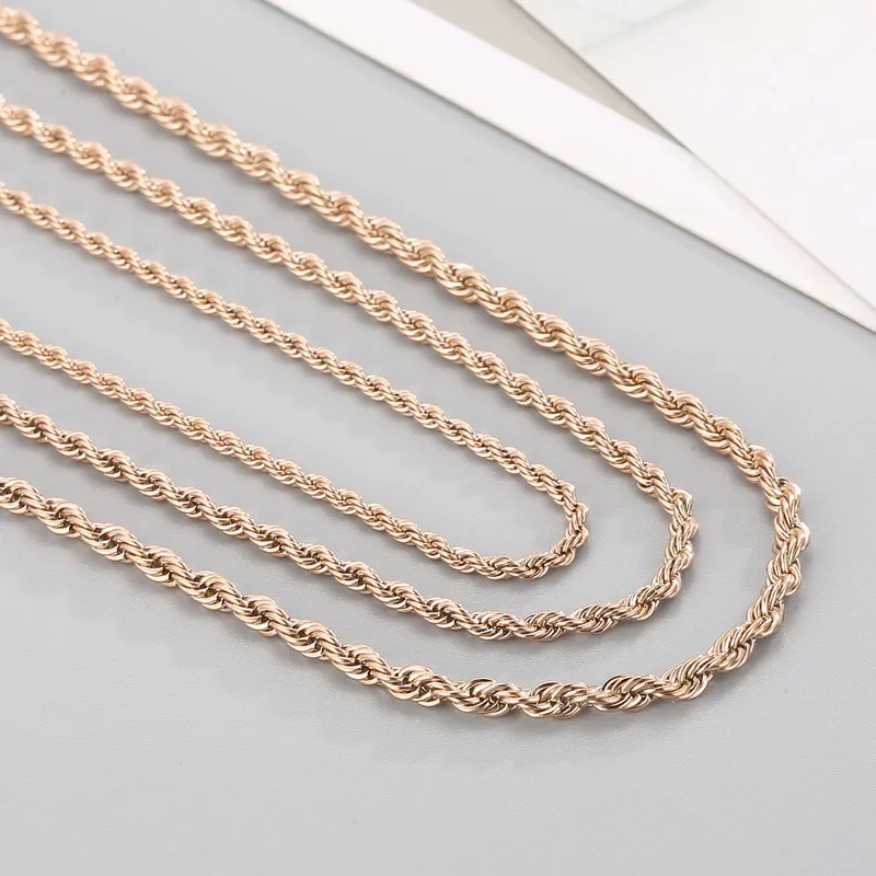 Stainless Steel Fried Dough Twists Chain Vacuum Plating Gold Necklace Fashion Hip Hop Jewelry
