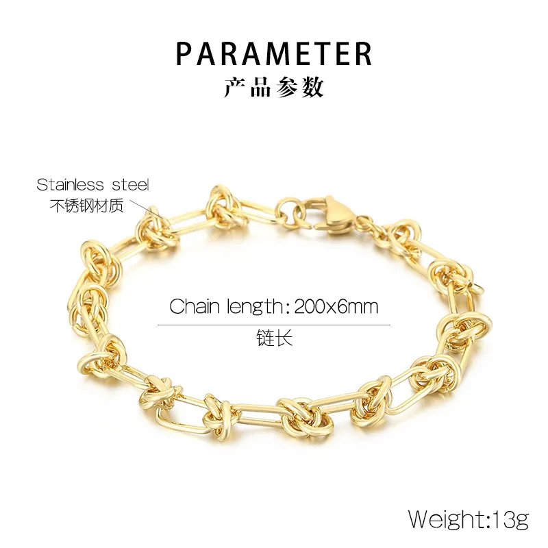 European and American Fashion Personality Stainless Steel Geometric Square Knot Jewelry Bracelet&Necklace Accessories