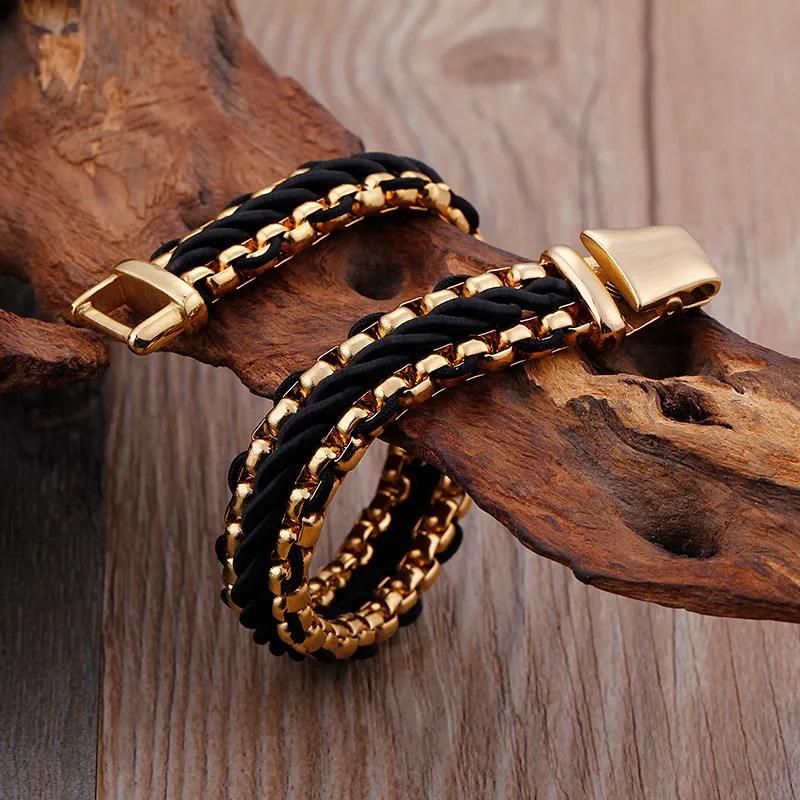Popular Nylon Rope Weaving Bracelet Fashion Stainless Steel Chain Weaving Men's Stainless Steel Jewelry Wholesale