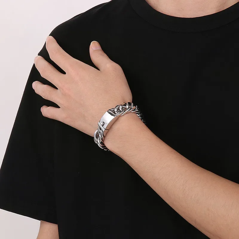 Fashion Minimalist Jewelry Polished Stainless Steel Men's Cuban Chain Bracelet