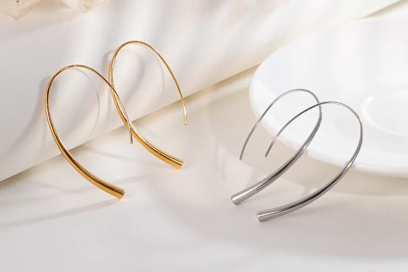 High Quality Fashion Simple Lines Stainless Steel Electroplating Rose Gold Women Earrings
