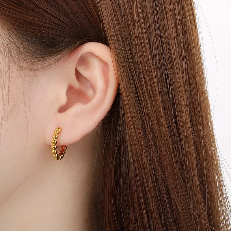 Fashionable and High-End Women's Jewelry Stainless Steel Creative Size Round Bead Circle Earrings