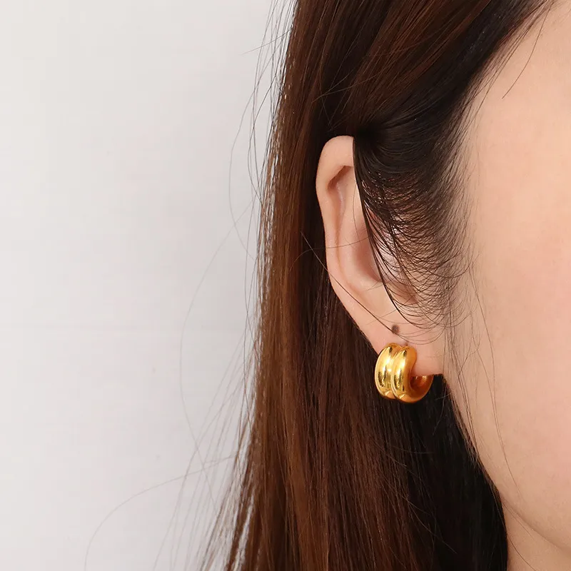 Stainless Steel Creative Hollow Multi Ring C-Shaped Commuting Fashion Earrings Jewelry Wholesale