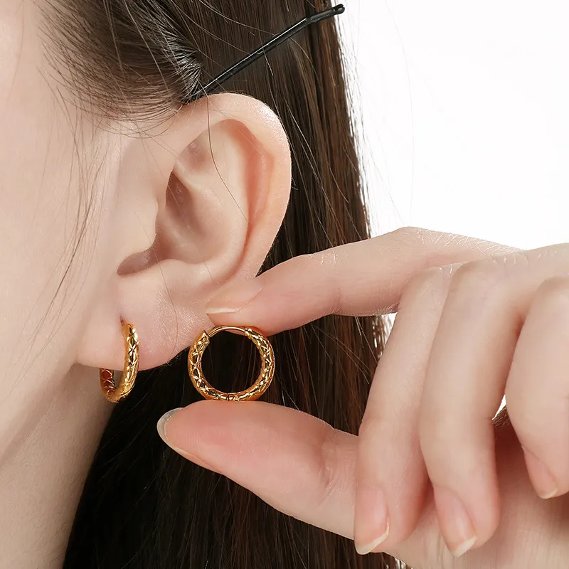 Korean Elegant Rhombus Stainless Steel Hoop Huggie Earrings Minimalist Unisex Jewelry