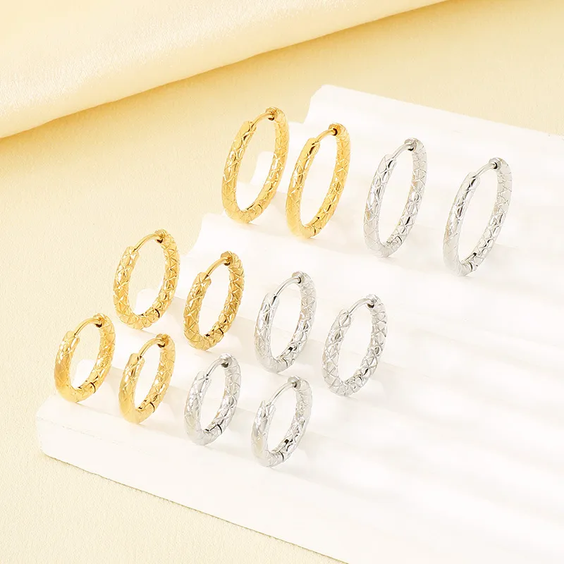 Korean Elegant Rhombus Stainless Steel Hoop Huggie Earrings Minimalist Unisex Jewelry