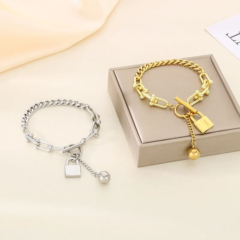 Hip-Hop Ball Padlock Gender-Neutral Sweater Chain Beaded Stainless Steel Jewelry Set Wholesale