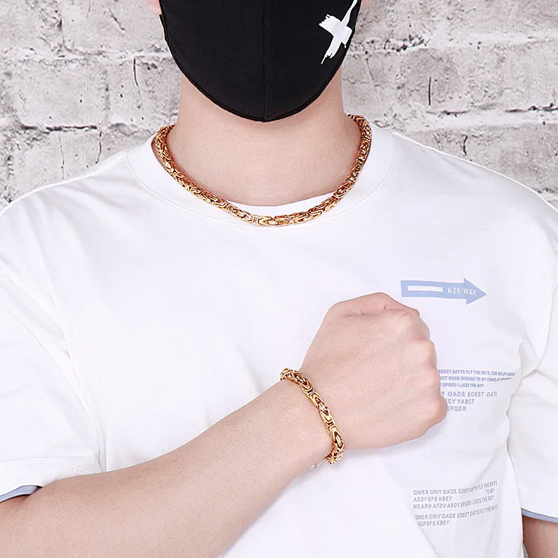 Hip Hop Emperor Chain Creative Fashion V-Shaped Stainless Steel Men's Bracelet Necklace Set