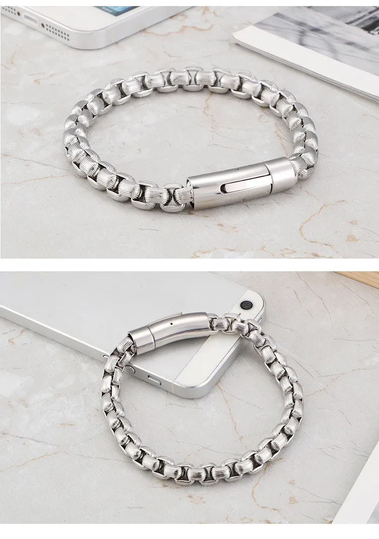 European and American Fashion Stainless Steel Striped Square Pearl Bracelet for Men, Simple Snap Button Motorcycle Chain Jewelry Wholesale