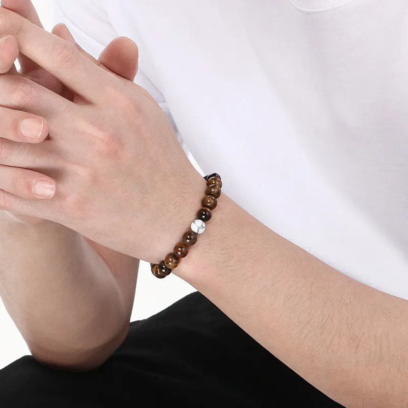 Matte Black Agate Bracelet, Contrasting Color Yellow Tiger's Eye Bracelet, Unisex Jewelry, DIY Original Brand Jewelry