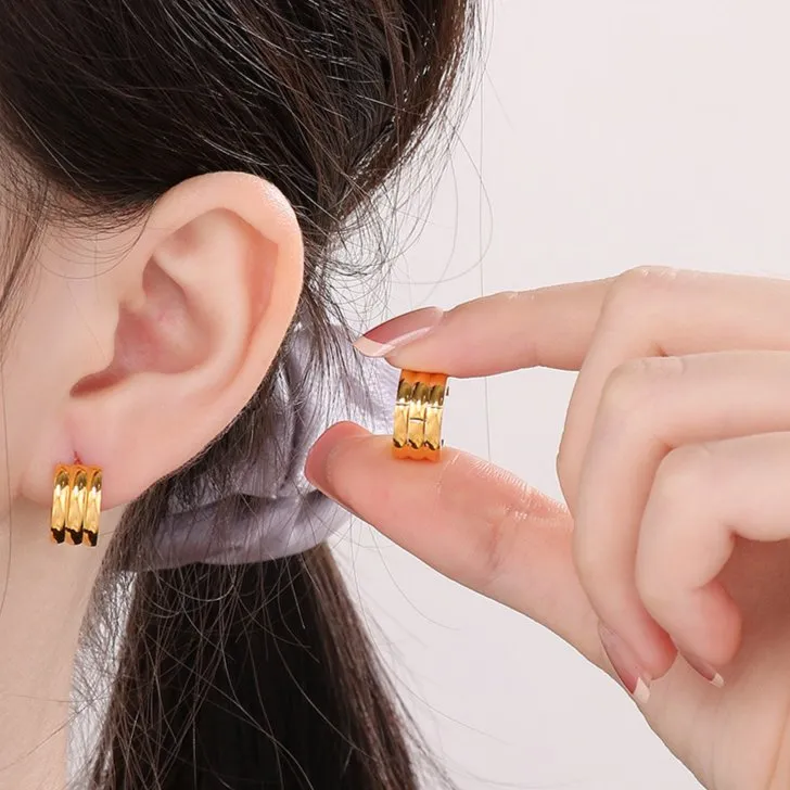 Versatile and Stylish Wide Earrings in Polished Stainless Steel Women Jewelry