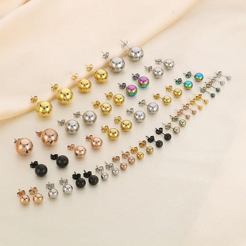 Fashion Style Stainless Steel Plated 18K Gold Solid Hollow Spherical Round Earrings for Women