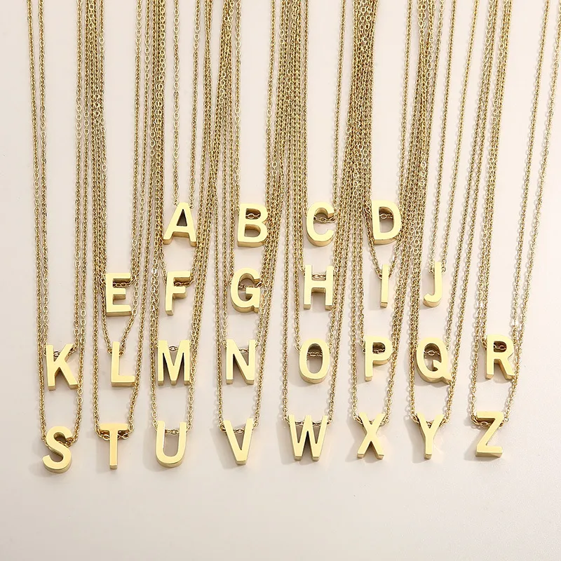 18K True Gold Electroplated Simple English 26 Letters Stainless Steel Pendant Necklace