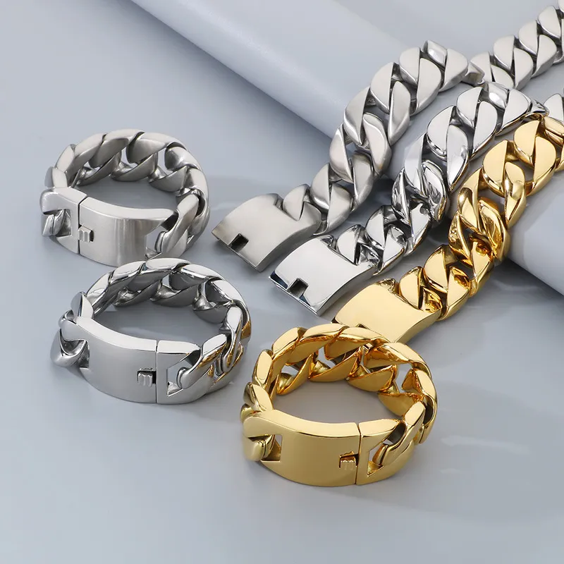 Hot Selling Trend 31mm Chain Gold Plated Stainless Steel Necklace Bracelet Sets