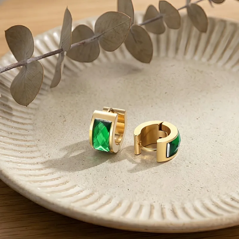 European and American Style Glass Ear Clips Stainless Steel Earrings for Women