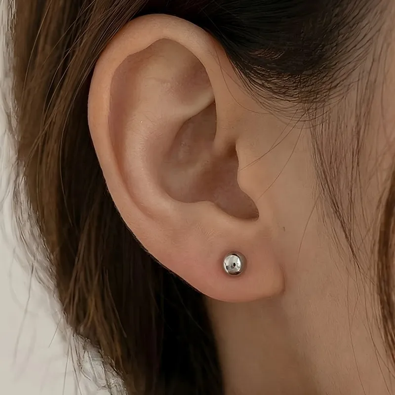 Round Beaded Stainless Steel Stud Earrings Available in Various Sizes and Colors