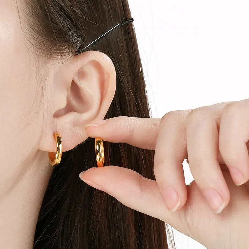 Minimalist Smooth Stainless Steel Huggie Stud Earrings Versatile Trendy Unisex Daily Jewelry