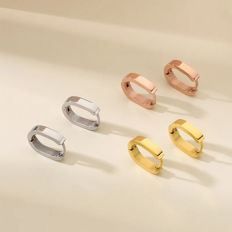 Geometric Stainless Steel Huggie Earrings Minimalist Unisex Trendy European Jewelry