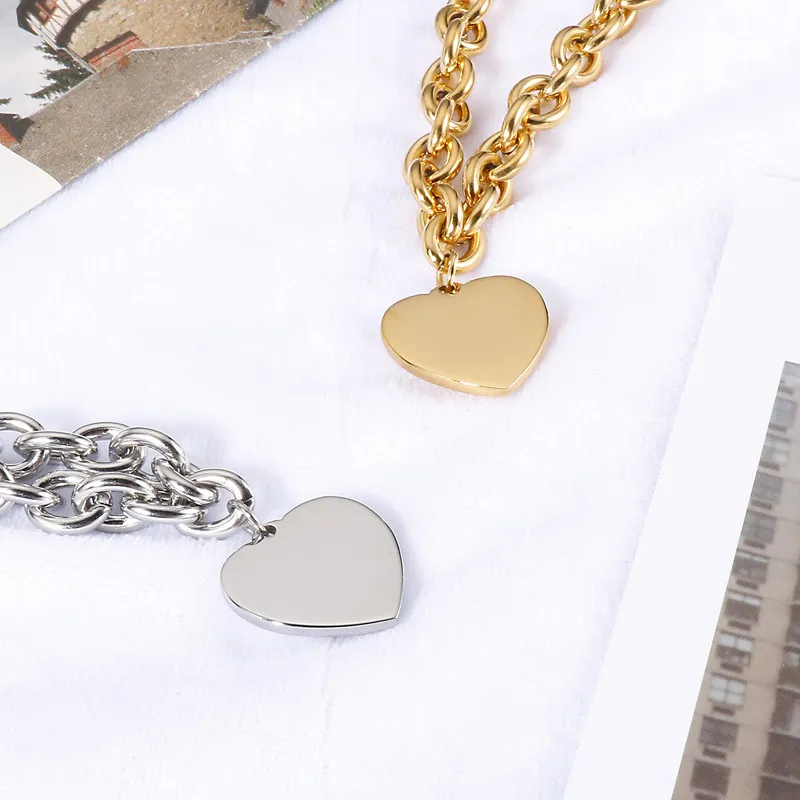 Minimalist Personalized Large Heart Pendant Stainless Steel Necklace Hip-Hop Stainless Steel Jewelry Set