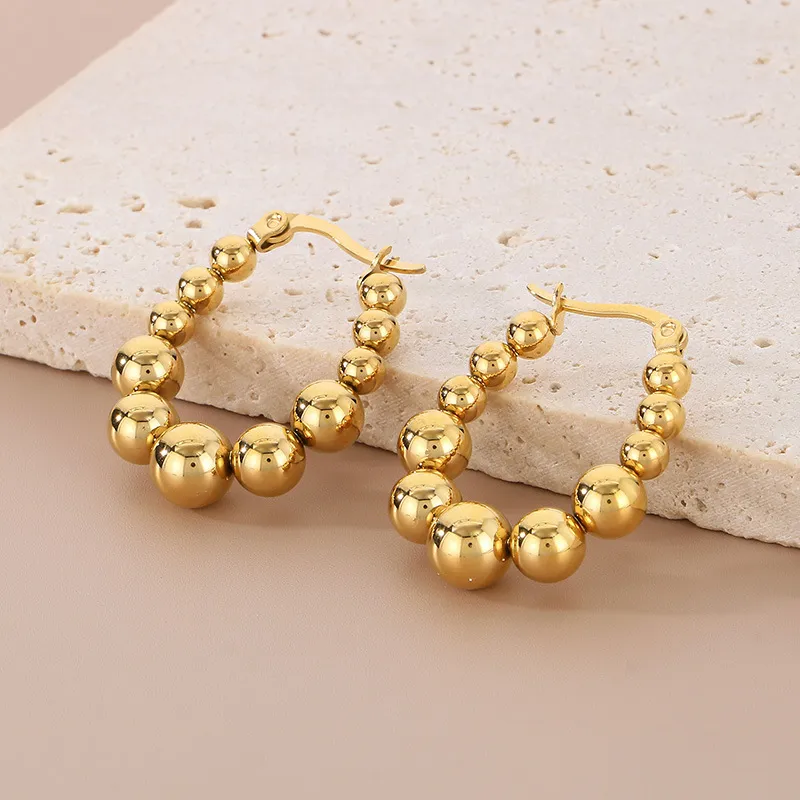 Minimalist Bold Ellipse Bead Earrings Gold U-Shaped Geometric Stainless Steel Clip-on Earrings