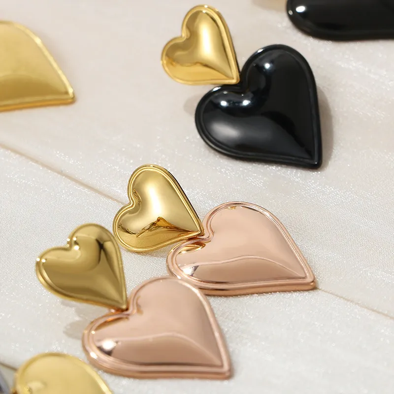 European American Ins Earrings Two-Tone Gold Silver Heart Stainless Steel Stud Earrings