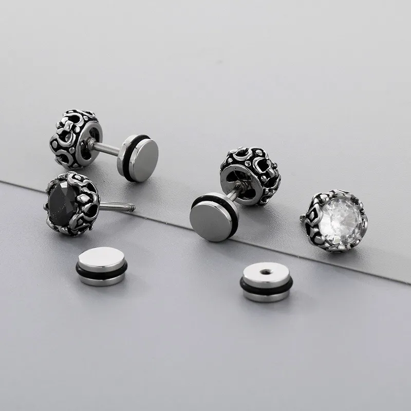 Punk Style Retro Personality Stainless Steel High-End Feeling Diamond Studded Geometric Temperament Earrings