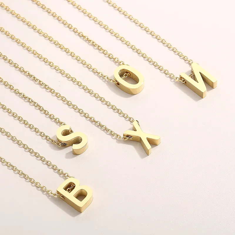 26 English Letters Short Collarbone Chain Wholesale European American Fashion Stainless Steel Pierced Letter Pendant Necklace
