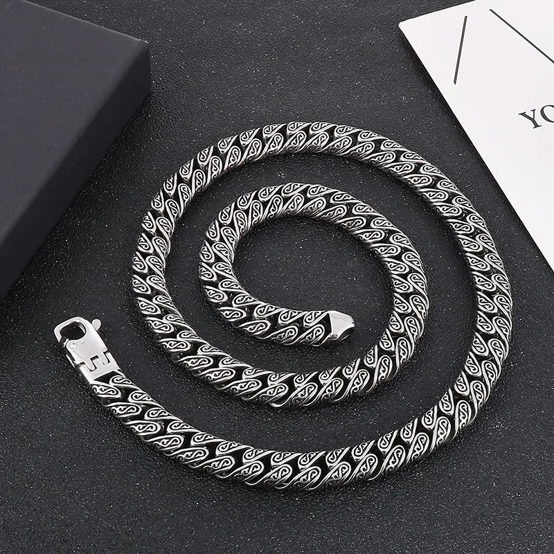 Punk Retro Vintage Patterns Stainless Steel Men's Bracelet Necklace Jewelry Set