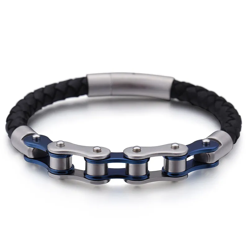 Street Trend Fashion Leather Bracelet Personalized Stainless Steel Bicycle Chain Bracelet