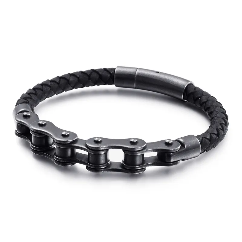 Street Trend Fashion Leather Bracelet Personalized Stainless Steel Bicycle Chain Bracelet