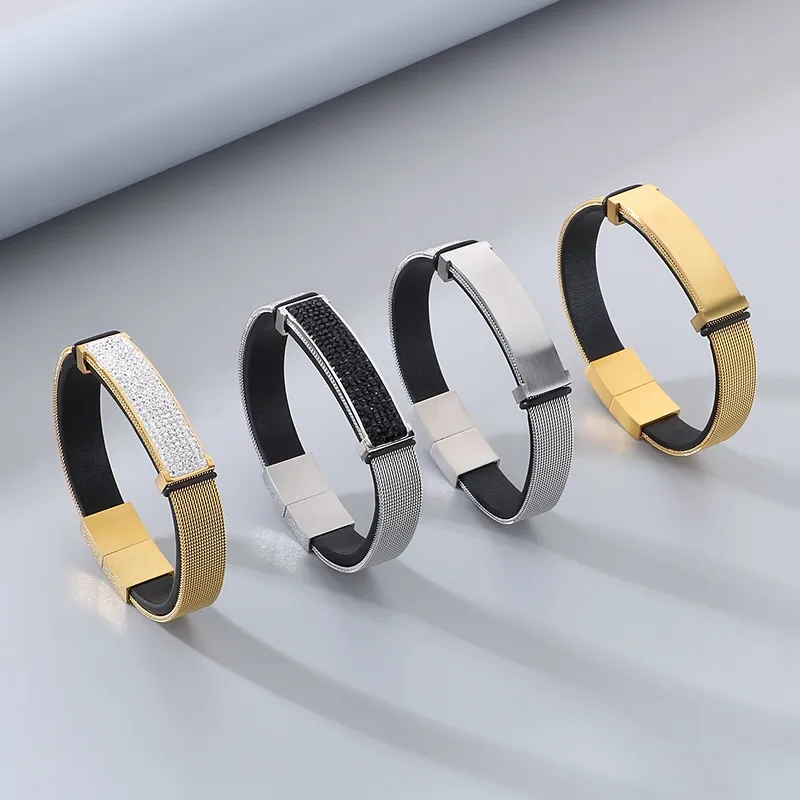 European and American Jewelry Straps, Woven Leather Curved Bracelets, Stainless Steel Bracelets That Can Be Engraved with Letters