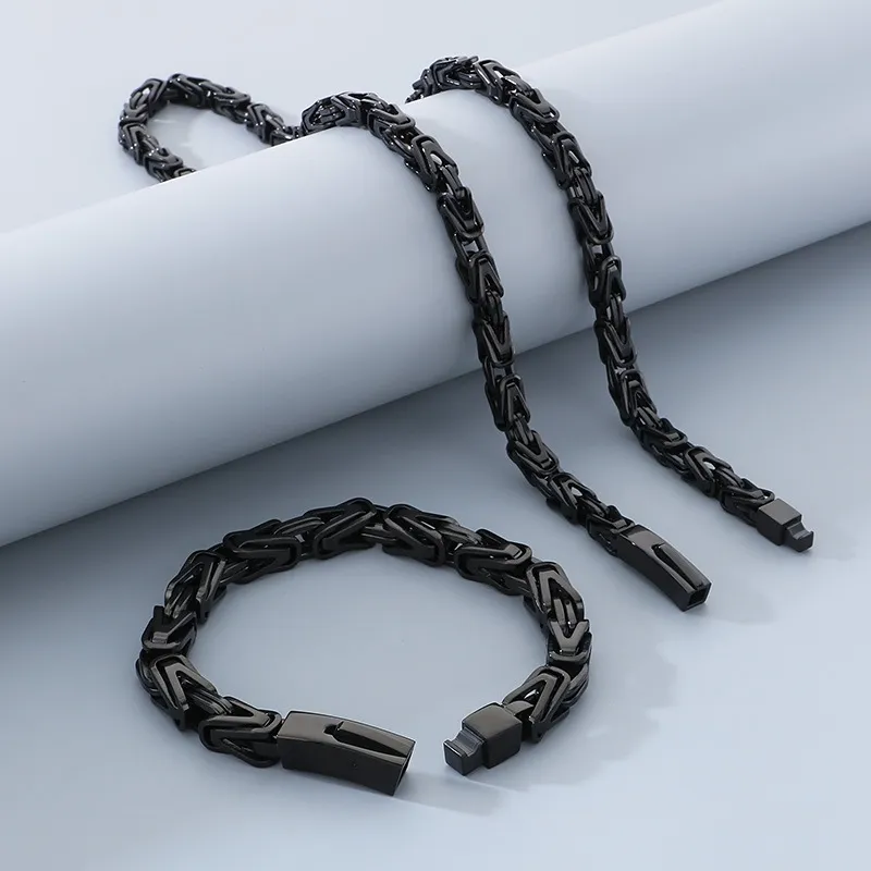Hip Hop Street Fashion Stainless Steel Front and Back Chain Splicing Emperor Chain Charm Men's Bracelet&Necklace