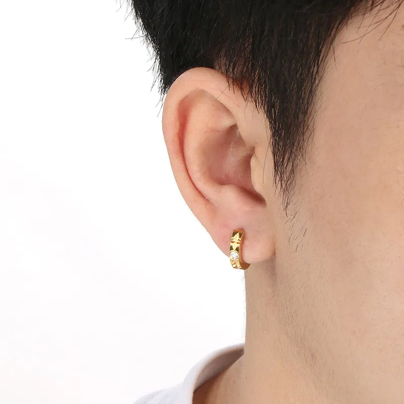 Simple and Personalized Diamond Studded C-Shaped Earrings, Hip Hop Versatile Stainless Steel Jewelry