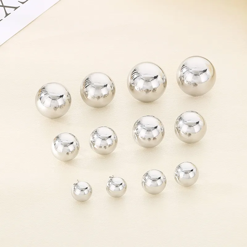 Classic and Fashionable Stainless Steel Multi Size Geometric Hollow Smooth Semi Spherical Earrings