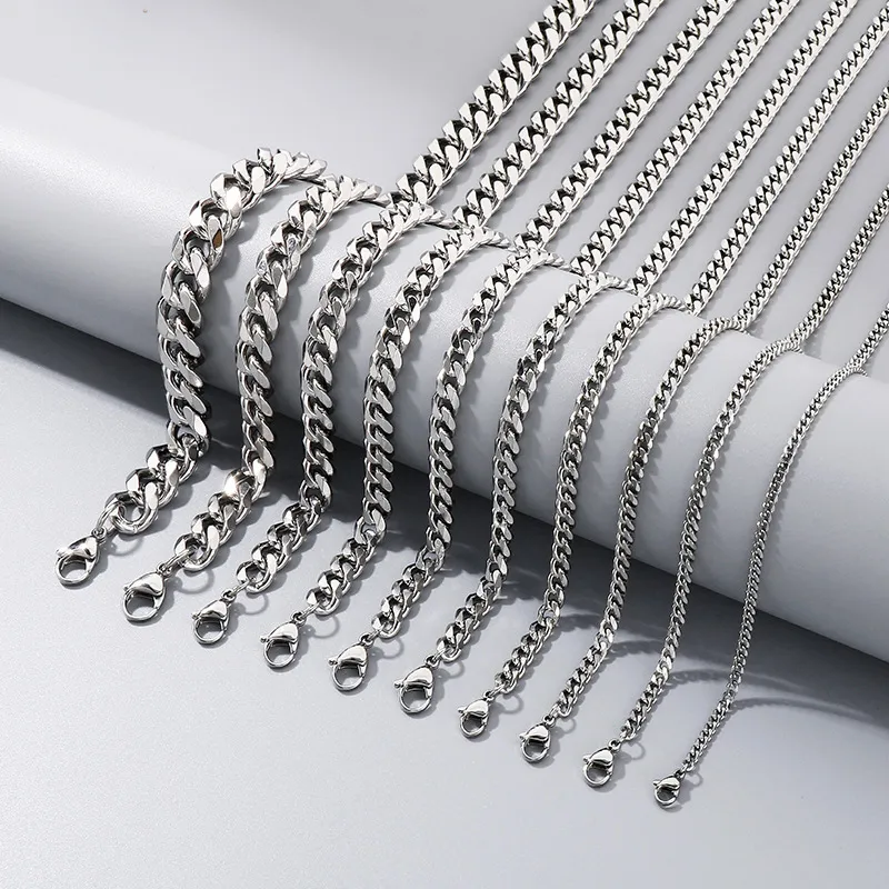 Six-Sided Milled Cuban Bracelet Necklace Fashion Stainless Steel Chain Jewelry