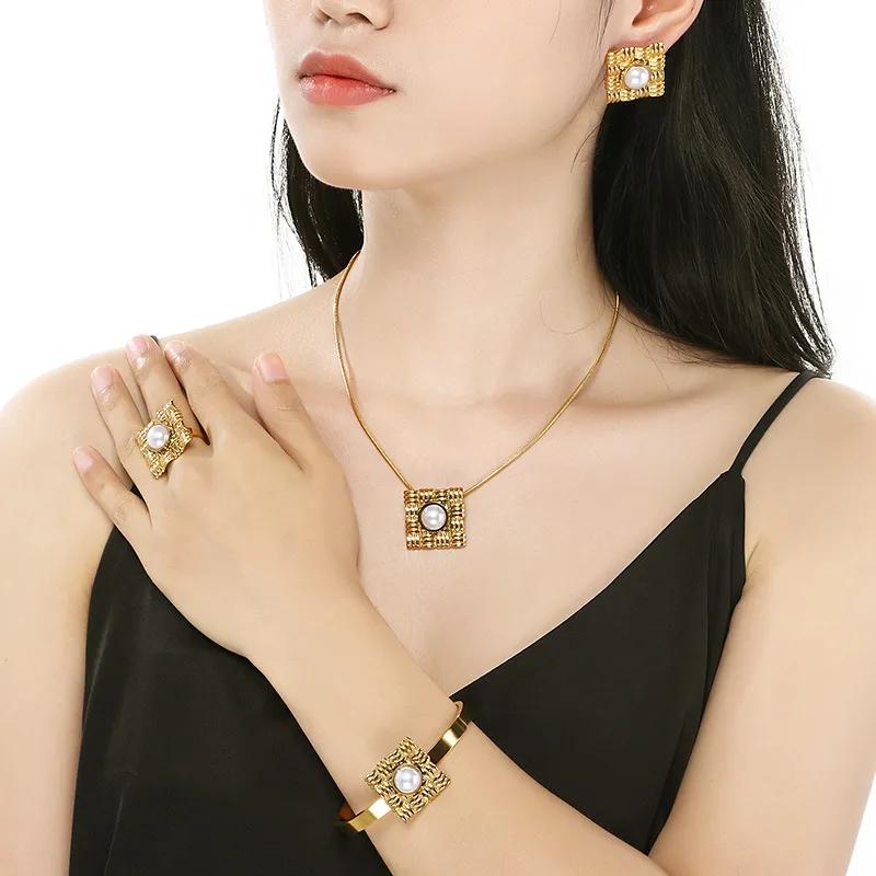 Stylish Four-Piece Earring Set with Beautiful Inlaid Stone Accents