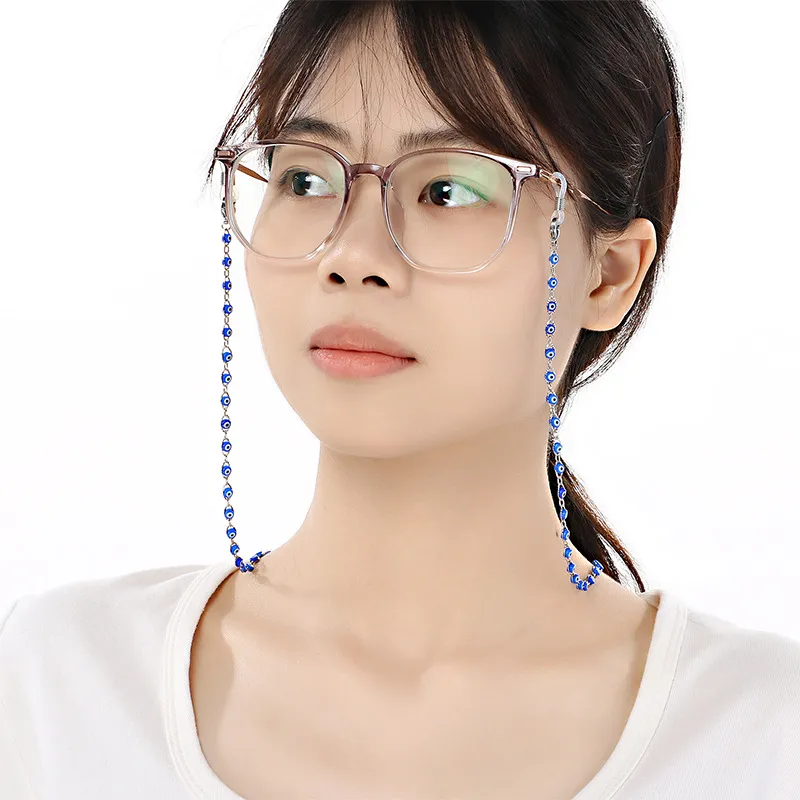Fashionable Eyeglasses Chain with Devil's Eye Design Women's Trendy Copper Chain