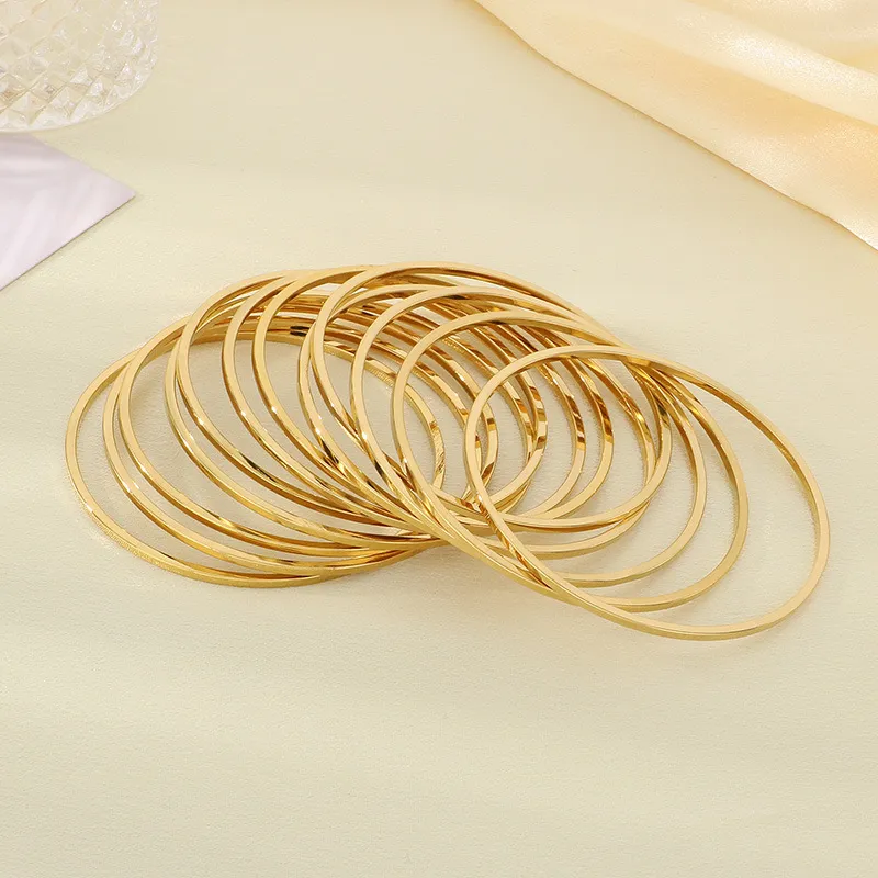 18K Vacuum Gold Plated 2mm Wide Square Wire Stainless Steel Stackable Bracelet